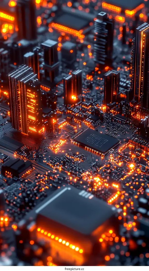 Abstract Futuristic City of Circuit Board