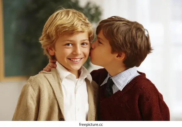 Two Children Kissing Friendship Photo