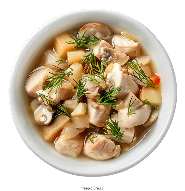 [Transparent Background PNG]Chicken Soup with Mushrooms and Dill