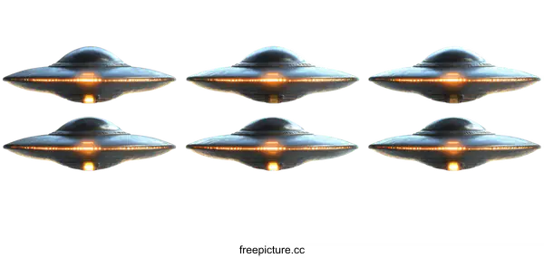 [Transparent Background PNG]Six Flying Saucers in a Row