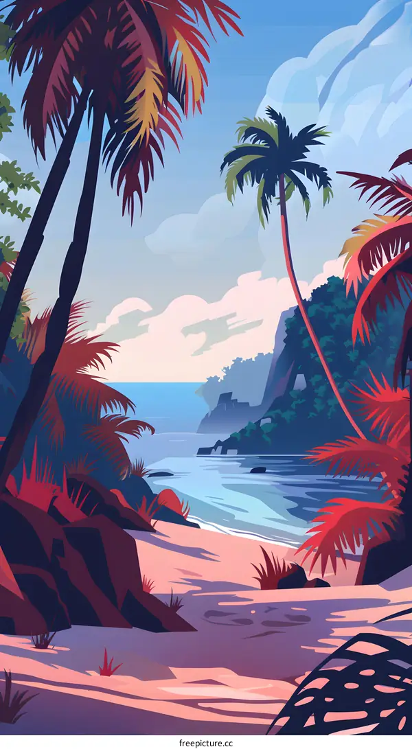 Tropical Beach Scene with Palm Trees