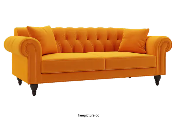 [Transparent Background PNG]Classic Orange Sofa with Button Tufting