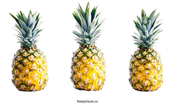 [Transparent Background PNG]Three Fresh Pineapples on a White Background