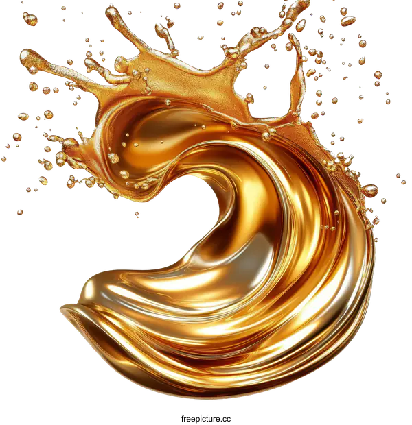 [Transparent Background PNG]Golden Liquid Splash and Flow Design