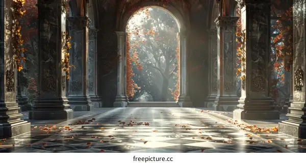 Autumnal  Grand  Hallway  Illustration