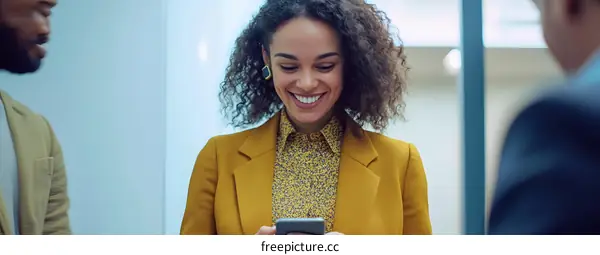 Smiling Businesswoman Using Smartphone