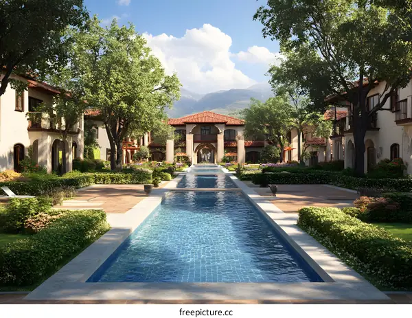 Mediterranean Style Resort With Pool And Lush Garden