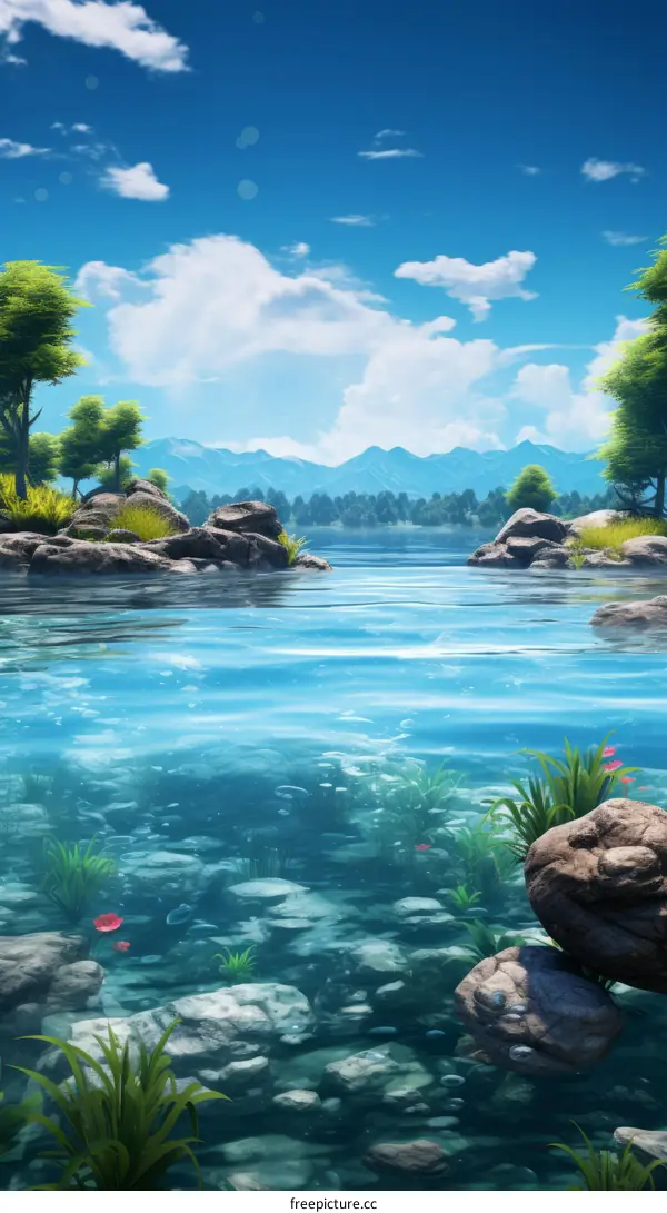 The crystal clear water of the lake reveals a world of wonder beneath the surface