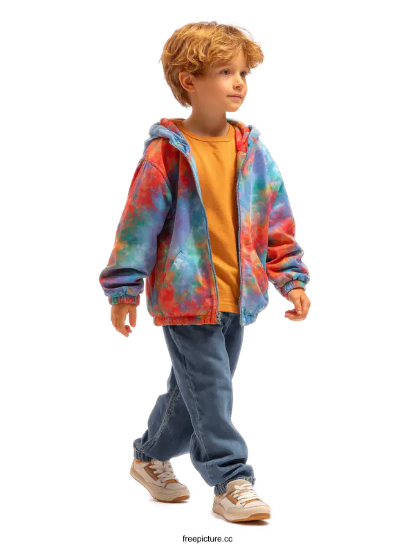[Transparent Background PNG]Stylish Boy in Trendy Tie-Dye Jacket