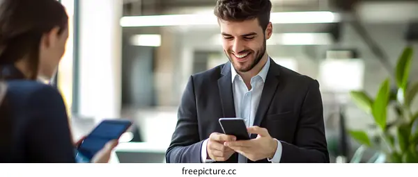 Two Businesspeople Using Smartphones In Office