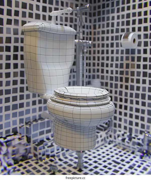 Wireframe 3D Render Toilet Bathroom Interior Design