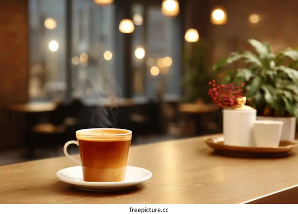 Hot Coffee in a Cafe Atmosphere