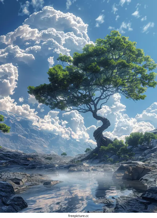 Serene Landscape with a Twisted Tree