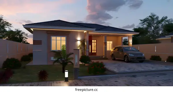 Modern House Exterior Design with Car in Front