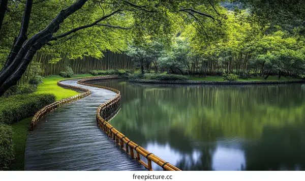Serene Japanese Garden Pathway by a Pond