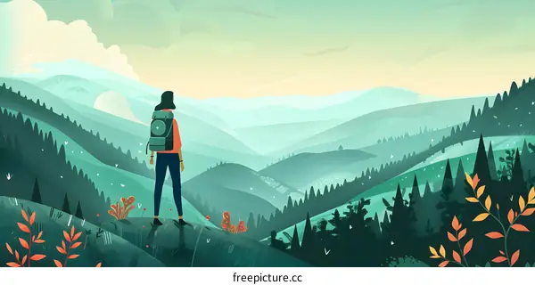 Woman Hiking Through Mountain Range