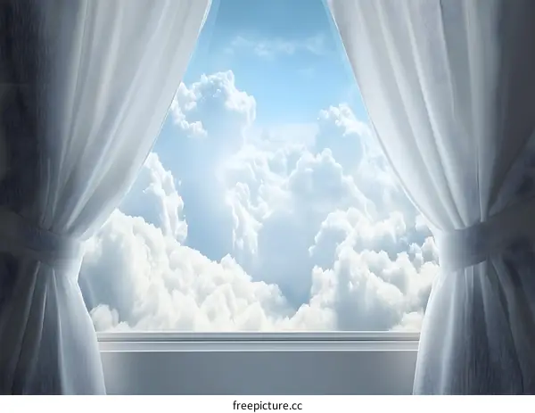 Curtain Open to Bright Cloudy Sky View