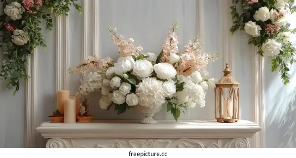Elegant Floral Arrangement on a Mantelpiece