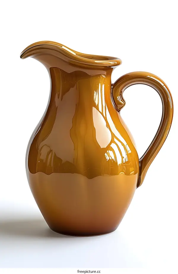 brown ceramic jug with a curved handle