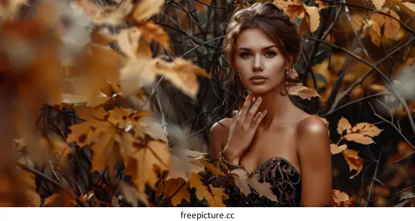 Alluring Nymph in Autumn Splendor