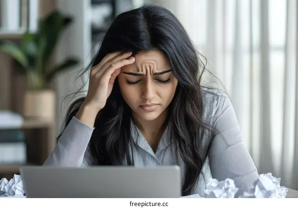 Woman with Headache at Work
