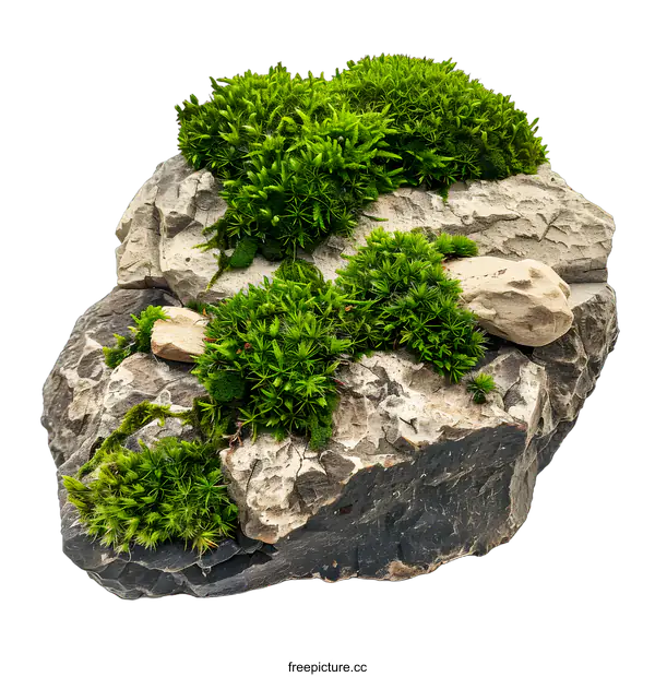 [Transparent Background PNG]Green Moss Growing on Rocks Isolated on White Background