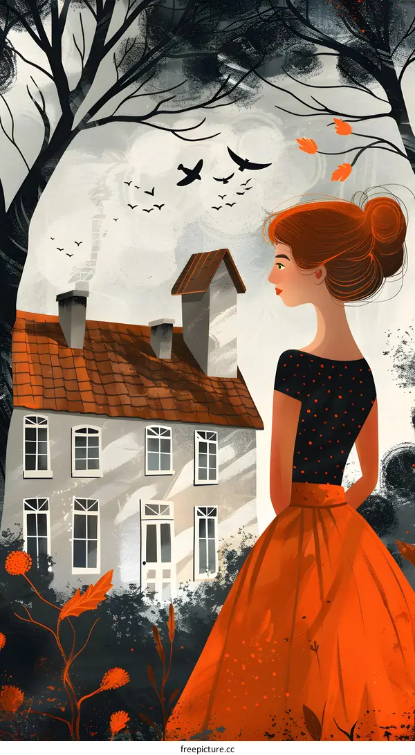 A girl standing in front of a house