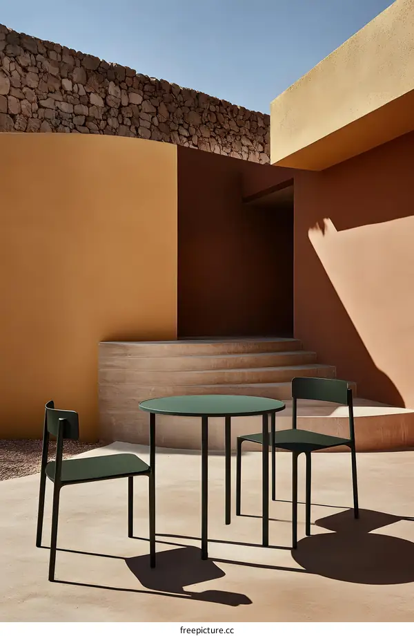 Minimalist Modern Patio Design With Green Table And Chairs
