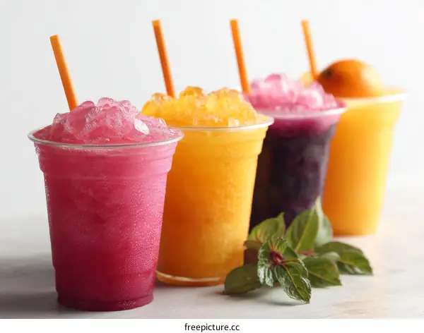 Assorted Fruit Slushies in Plastic Cups