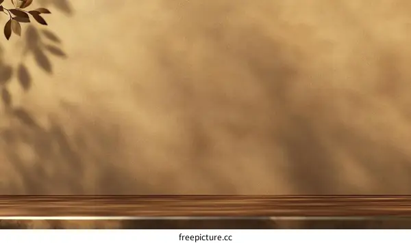 Warm Beige Wall with Wooden Tabletop Shadows