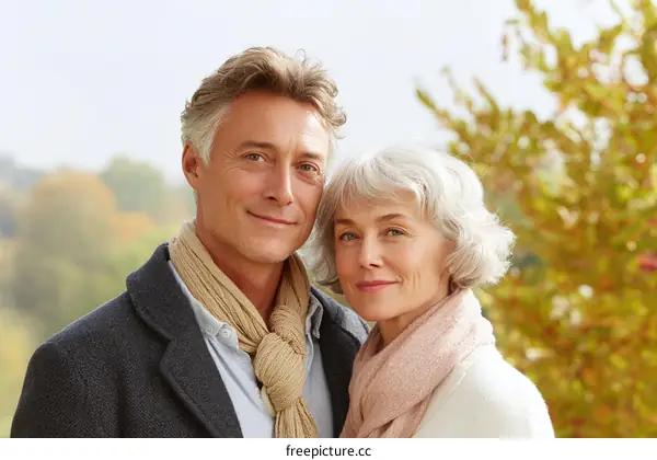 Happy Couple Outdoors Autumn Portrait