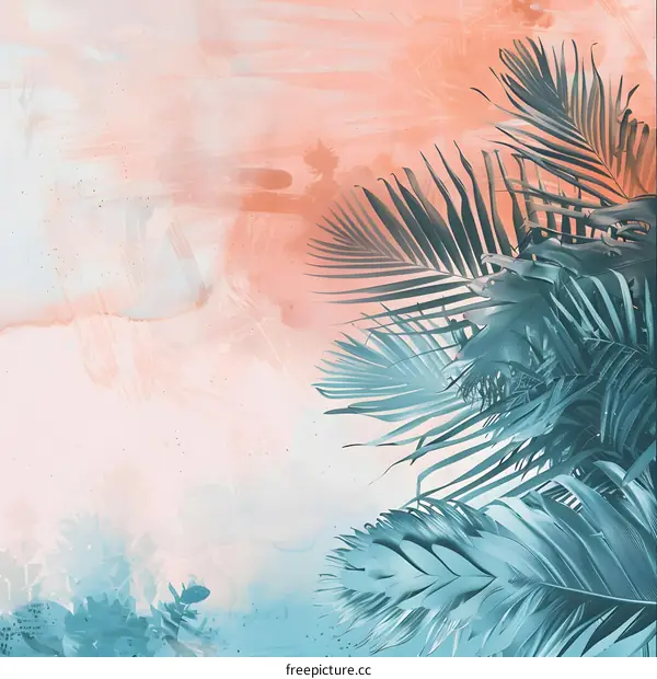 Tropical Palm Leaves Watercolor Background