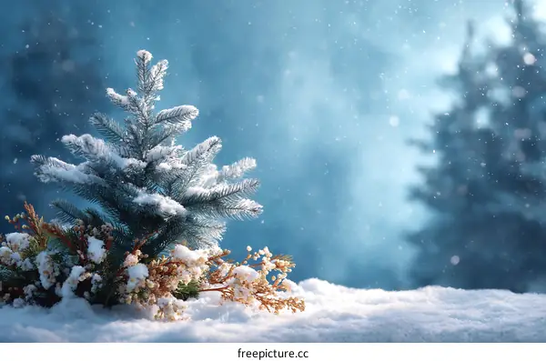 Winter Wonderland Snowy Christmas Tree Scene