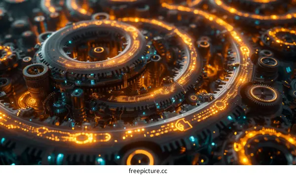 Futuristic Glowing Steampunk Gears