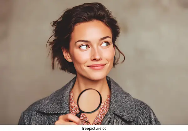 Woman Holding Magnifying Glass Exploring Secrets