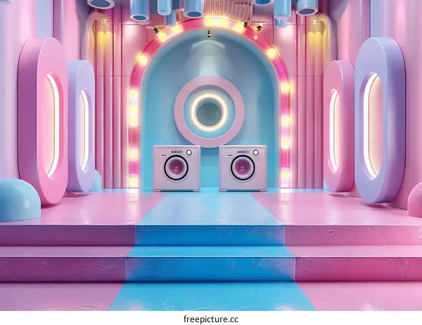 3D Rendering of Washing Machines on a Stage