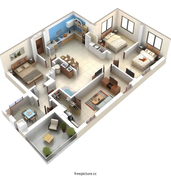 3D Floor Plan of Modern Apartment