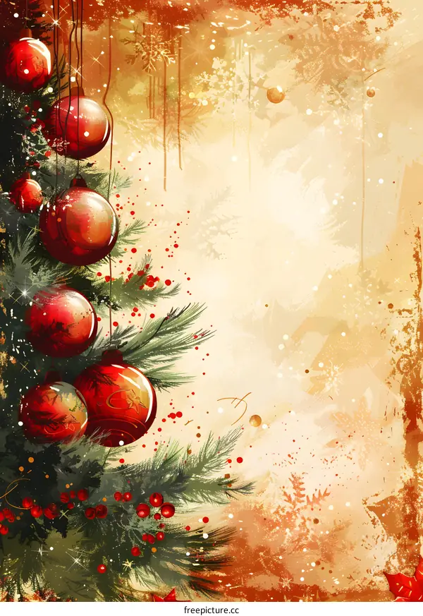 Christmas background with fir branches and red balls
