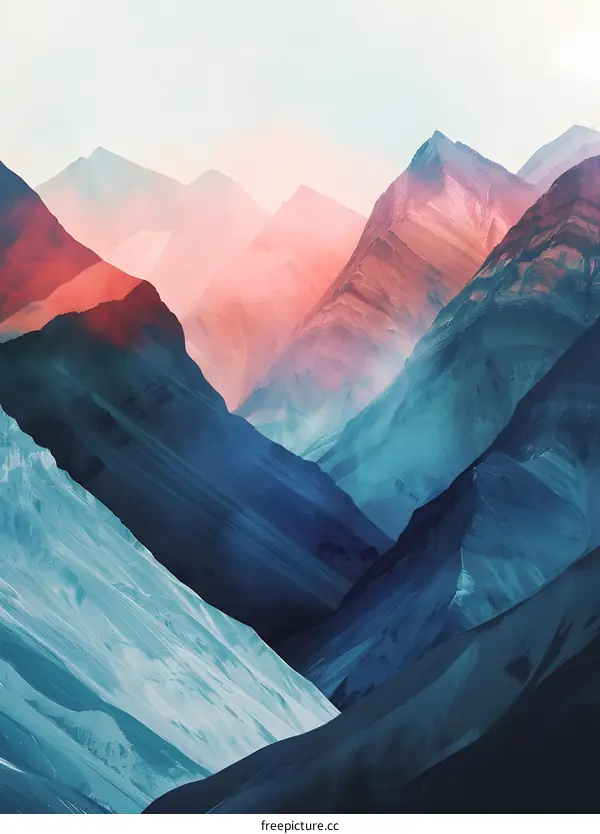 Mountain Landscape with Pink and Blue Hues