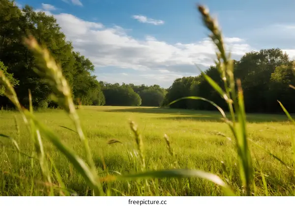 A Beautiful Open Field with Green Grass and Trees in the Background