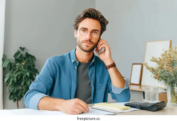Businessman on a Phone Call in Office