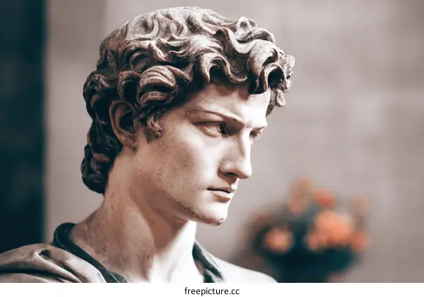 Close-up Detail of a Classical Sculpture Bust
