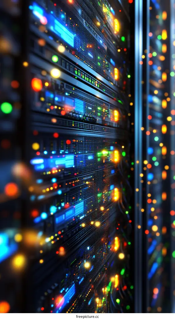 Colorful Server Rack in Data Center