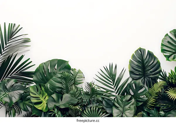 Green Tropical Leaves on White Background