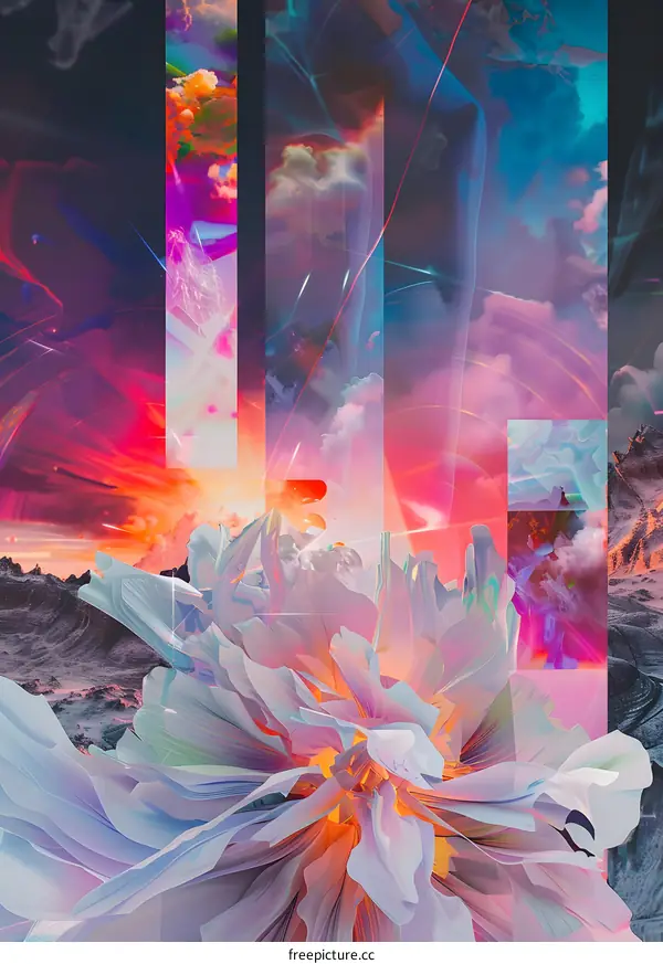 Abstract Art with Colorful Shapes and Flower