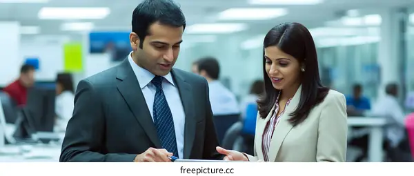 Business People Discussing Project On Tablet in Office