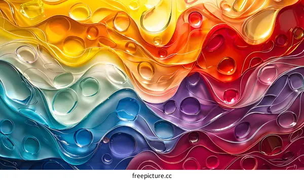 Colorful abstract painting with waves and bubbles