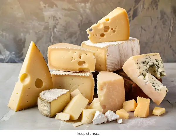 Assortment of Different Types of Cheese on a Table