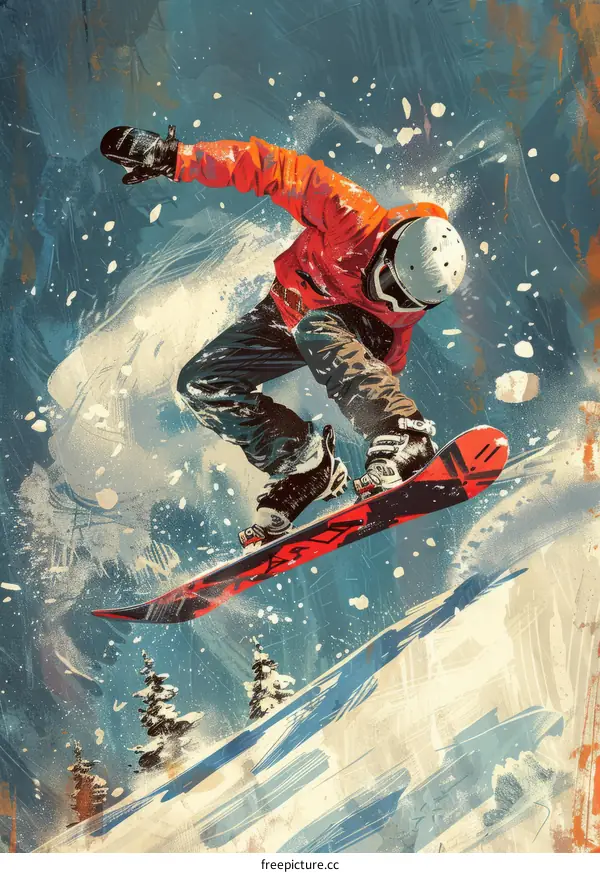 Snowboarder Soaring Over Snowy Mountain Summit
