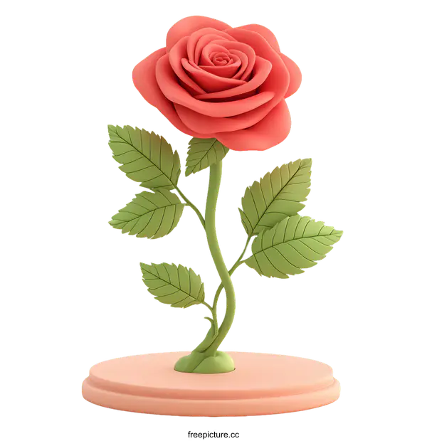 [Transparent Background PNG]3D Illustration of a Beautiful Rose